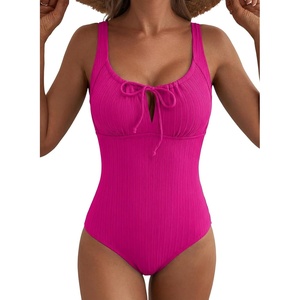 image:imageAleumdr Womens Textured One Piece Swimsuit Tummy Control Bathing Suit Tie Knot Cutout SwimwearRose Textured