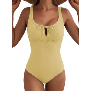 image:imageAleumdr Womens Textured One Piece Swimsuit Tummy Control Bathing Suit Tie Knot Cutout SwimwearSolid Yellow Textured