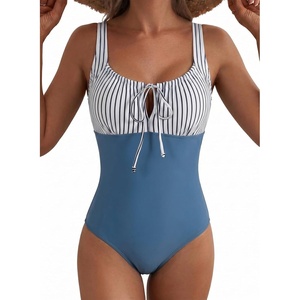 image:imageAleumdr Womens Textured One Piece Swimsuit Tummy Control Bathing Suit Tie Knot Cutout SwimwearStripe Black