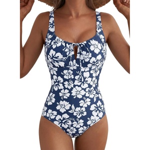 image:imageAleumdr Womens Textured One Piece Swimsuit Tummy Control Bathing Suit Tie Knot Cutout SwimwearVintage Blue