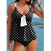 image:imageAleumdr Womens Tankini Swimsuits Tummy Control Two Piece Bathing Suit V Neck Tie Front Flowy Swim Top with BottomBlack Polka Dots 10220