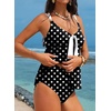 image:imageAleumdr Womens Tankini Swimsuits Tummy Control Two Piece Bathing Suit V Neck Tie Front Flowy Swim Top with BottomBlack Polka Dots 10220