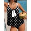 image:imageAleumdr Womens Tankini Swimsuits Tummy Control Two Piece Bathing Suit V Neck Tie Front Flowy Swim Top with BottomBlack Polka Dots 10220