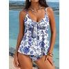 image:imageAleumdr Womens Tankini Swimsuits Tummy Control Two Piece Bathing Suit V Neck Tie Front Flowy Swim Top with BottomFloral Blue 10520