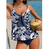 image:imageAleumdr Womens Tankini Swimsuits Tummy Control Two Piece Bathing Suit V Neck Tie Front Flowy Swim Top with BottomFloral Blue 520