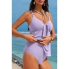 image:imageAleumdr Womens Tankini Swimsuits Tummy Control Two Piece Bathing Suit V Neck Tie Front Flowy Swim Top with BottomLavender