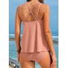 image:imageAleumdr Womens Tankini Swimsuits Tummy Control Two Piece Bathing Suit V Neck Tie Front Flowy Swim Top with BottomLight Pink