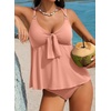 image:imageAleumdr Womens Tankini Swimsuits Tummy Control Two Piece Bathing Suit V Neck Tie Front Flowy Swim Top with BottomLight Pink