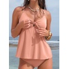 image:imageAleumdr Womens Tankini Swimsuits Tummy Control Two Piece Bathing Suit V Neck Tie Front Flowy Swim Top with BottomLight Pink