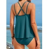 image:imageAleumdr Womens Tankini Swimsuits Tummy Control Two Piece Bathing Suit V Neck Tie Front Flowy Swim Top with BottomPeacock Blue