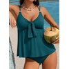 image:imageAleumdr Womens Tankini Swimsuits Tummy Control Two Piece Bathing Suit V Neck Tie Front Flowy Swim Top with BottomPeacock Blue