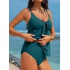 image:imageAleumdr Womens Tankini Swimsuits Tummy Control Two Piece Bathing Suit V Neck Tie Front Flowy Swim Top with BottomPeacock Blue