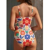 image:imageAleumdr Womens Striped One Piece Swimsuit Tummy Control Bathing Suit with Metal Ring Cutout SwimwearBeige