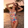 image:imageAleumdr Womens Striped One Piece Swimsuit Tummy Control Bathing Suit with Metal Ring Cutout SwimwearBeige
