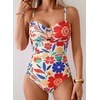 image:imageAleumdr Womens Striped One Piece Swimsuit Tummy Control Bathing Suit with Metal Ring Cutout SwimwearBeige