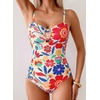 image:imageAleumdr Womens Striped One Piece Swimsuit Tummy Control Bathing Suit with Metal Ring Cutout SwimwearBeige