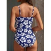 image:imageAleumdr Womens Striped One Piece Swimsuit Tummy Control Bathing Suit with Metal Ring Cutout SwimwearBlue