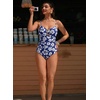 image:imageAleumdr Womens Striped One Piece Swimsuit Tummy Control Bathing Suit with Metal Ring Cutout SwimwearBlue