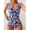 image:imageAleumdr Womens Striped One Piece Swimsuit Tummy Control Bathing Suit with Metal Ring Cutout SwimwearBlue