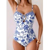 image:imageAleumdr Womens Striped One Piece Swimsuit Tummy Control Bathing Suit with Metal Ring Cutout SwimwearBlue Floral