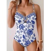 image:imageAleumdr Womens Striped One Piece Swimsuit Tummy Control Bathing Suit with Metal Ring Cutout SwimwearBlue Floral