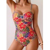 image:imageAleumdr Womens Striped One Piece Swimsuit Tummy Control Bathing Suit with Metal Ring Cutout SwimwearPink