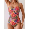 image:imageAleumdr Womens Striped One Piece Swimsuit Tummy Control Bathing Suit with Metal Ring Cutout SwimwearPink