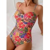 image:imageAleumdr Womens Striped One Piece Swimsuit Tummy Control Bathing Suit with Metal Ring Cutout SwimwearPink