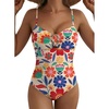 image:imageAleumdr Womens Striped One Piece Swimsuit Tummy Control Bathing Suit with Metal Ring Cutout SwimwearBeige