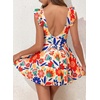 image:imageAleumdr Womens One Piece Swimsuit Ruffle Cutout Swimdress Tummy Control V Neck Wrap SwimwearBeige Floral