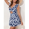 image:imageAleumdr Womens One Piece Swimsuit Ruffle Cutout Swimdress Tummy Control V Neck Wrap SwimwearNavy Blue Floral