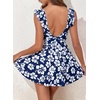image:imageAleumdr Womens One Piece Swimsuit Ruffle Cutout Swimdress Tummy Control V Neck Wrap SwimwearNavy Blue Floral