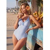 image:imageAleumdr Womens One Piece Swimsuit Striped Tummy Control V Neck Ruffle Trim 2026 Bathing Suit Printed SwimwearA Sky Blue Stripe
