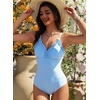 image:imageAleumdr Womens One Piece Swimsuit Striped Tummy Control V Neck Ruffle Trim 2026 Bathing Suit Printed SwimwearA Sky Blue Stripe