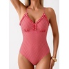 image:imageAleumdr Womens One Piece Swimsuit Striped Tummy Control V Neck Ruffle Trim 2026 Bathing Suit Printed SwimwearRed Plaid
