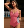 image:imageAleumdr Womens One Piece Swimsuit Striped Tummy Control V Neck Ruffle Trim 2026 Bathing Suit Printed SwimwearRed Plaid