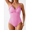 image:imageAleumdr Womens One Piece Swimsuit Striped Tummy Control V Neck Ruffle Trim 2026 Bathing Suit Printed SwimwearRose Stripe