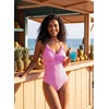 image:imageAleumdr Womens One Piece Swimsuit Striped Tummy Control V Neck Ruffle Trim 2026 Bathing Suit Printed SwimwearRose Stripe