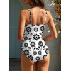image:imageAleumdr Womens One Piece Swimsuit Striped Tummy Control V Neck Ruffle Trim 2026 Bathing Suit Printed SwimwearWhite