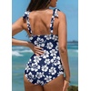 image:imageAleumdr Womens One Piece Swimsuits Tummy Control Bathing Suits V Neck Boho Tie Shoulder Ruched Full Coverage SwimwearFloral Navy Blue