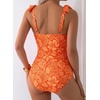 image:imageAleumdr Womens One Piece Swimsuits Tummy Control Bathing Suits V Neck Boho Tie Shoulder Ruched Full Coverage SwimwearFloral Orange