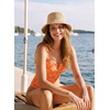 image:imageAleumdr Womens One Piece Swimsuits Tummy Control Bathing Suits V Neck Boho Tie Shoulder Ruched Full Coverage SwimwearFloral Orange