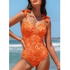 image:imageAleumdr Womens One Piece Swimsuits Tummy Control Bathing Suits V Neck Boho Tie Shoulder Ruched Full Coverage SwimwearFloral Orange