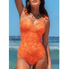 image:imageAleumdr Womens One Piece Swimsuits Tummy Control Bathing Suits V Neck Boho Tie Shoulder Ruched Full Coverage SwimwearFloral Orange