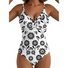 image:imageAleumdr Womens One Piece Swimsuit Striped Tummy Control V Neck Ruffle Trim 2026 Bathing Suit Printed SwimwearWhite