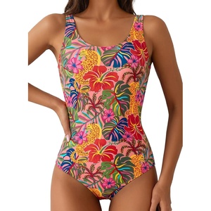 image:imageAleumdr Womens Color Block Print One Piece Swimsuits Athletic Training Swimwear Bathing SuitsMulticolor Floral