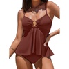 image:imageAleumdr Womens Tankini Bathing Suits Bandeau 2 Piece Swimsuits Shell Swim Tank Top with High Waisted BottomCinnamon