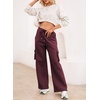 image:imageAleumdr Women High Waisted Drawstring Wide Leg Cargo Pants 2026 Trendy Casual Baggy Joggers Pants with PocketsBurgundy Red