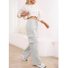image:imageAleumdr Women High Waisted Drawstring Wide Leg Cargo Pants 2026 Trendy Casual Baggy Joggers Pants with PocketsLight Grey