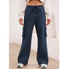 image:imageAleumdr Women High Waisted Drawstring Wide Leg Cargo Pants 2026 Trendy Casual Baggy Joggers Pants with PocketsNavy Blue